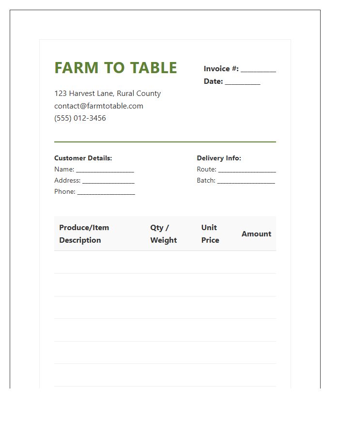 Farm To Table Grocery Invoice Template