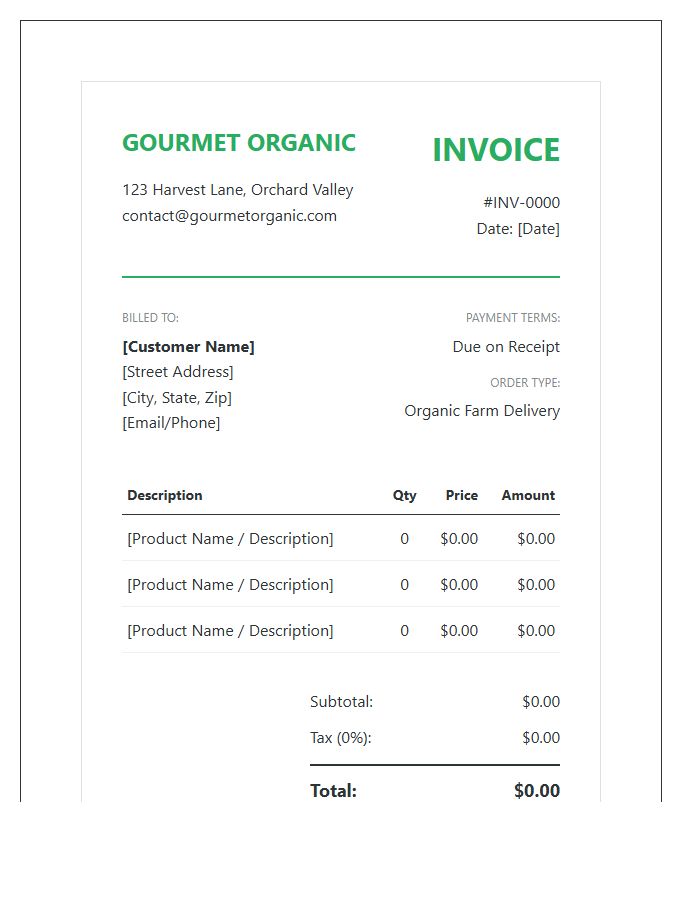 Gourmet Organic Grocery Invoice Template