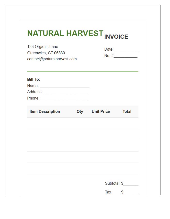 Health Food Store Billing Invoice Template