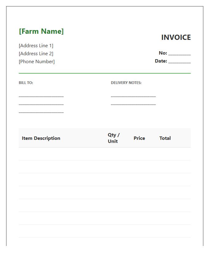 Local Farm Fresh Grocery Invoice Template
