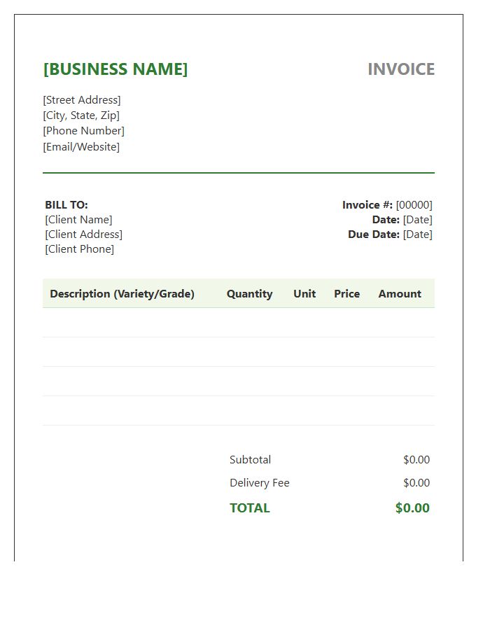 Local Organic Supplier Invoice Template