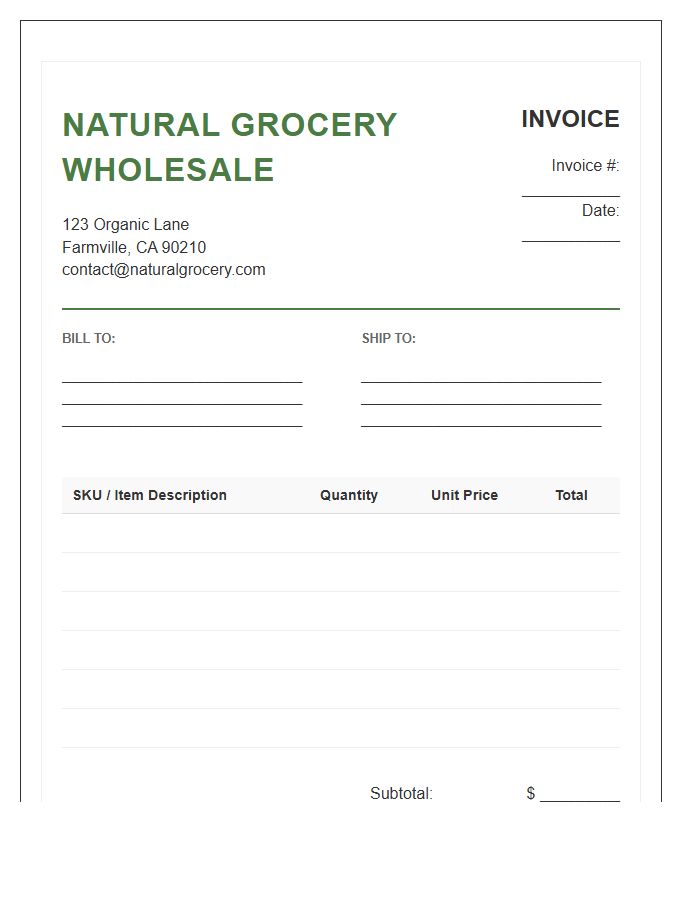Natural Grocery Wholesale Invoice Template