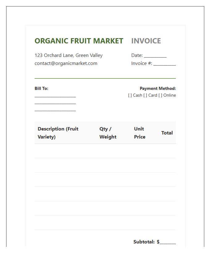 Organic Fruit Market Invoice Template