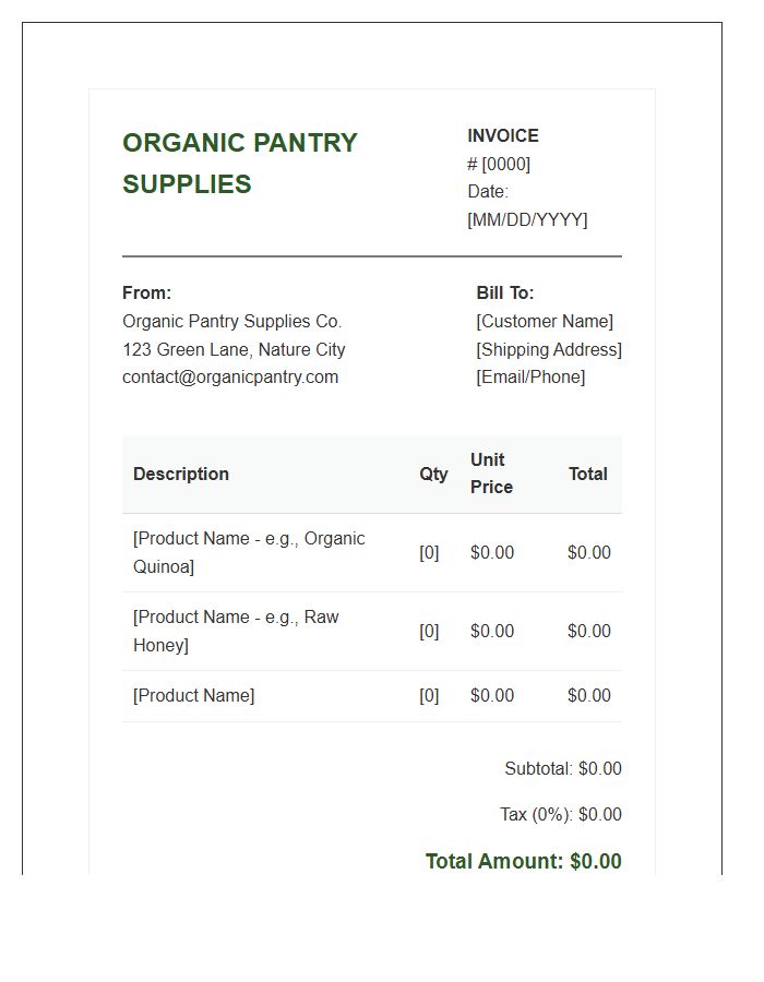 Organic Pantry Supplies Invoice Template