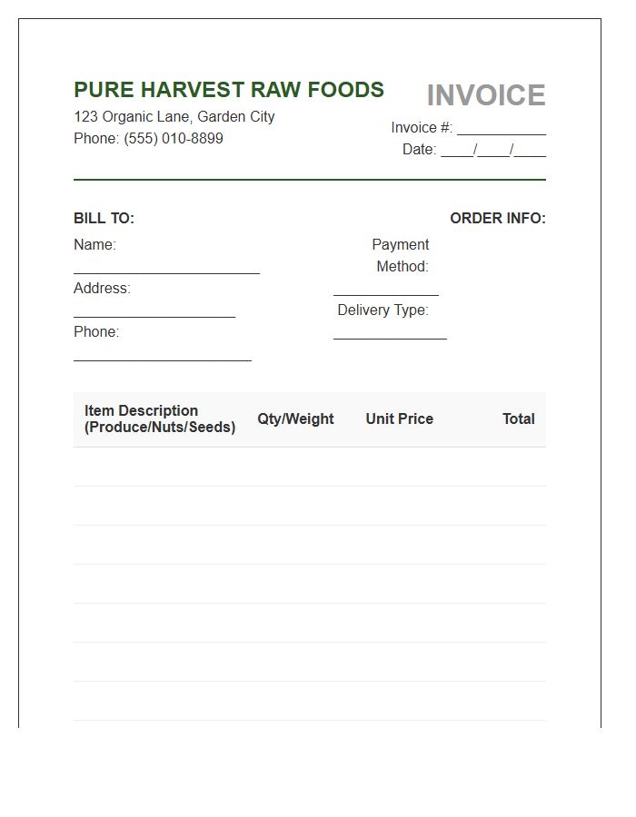 Raw Food Grocery Store Invoice Template