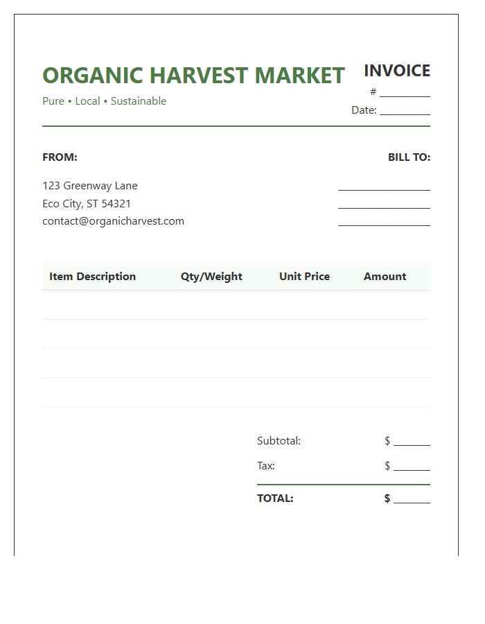 Small Business Organic Grocery Invoice Template