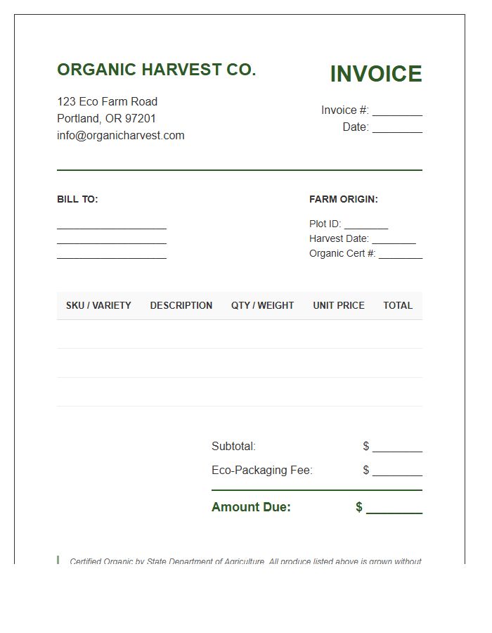Specialized Organic Produce Invoice Template