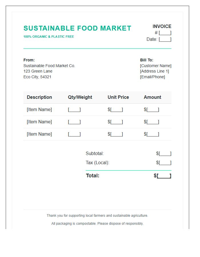 Sustainable Food Market Invoice Template