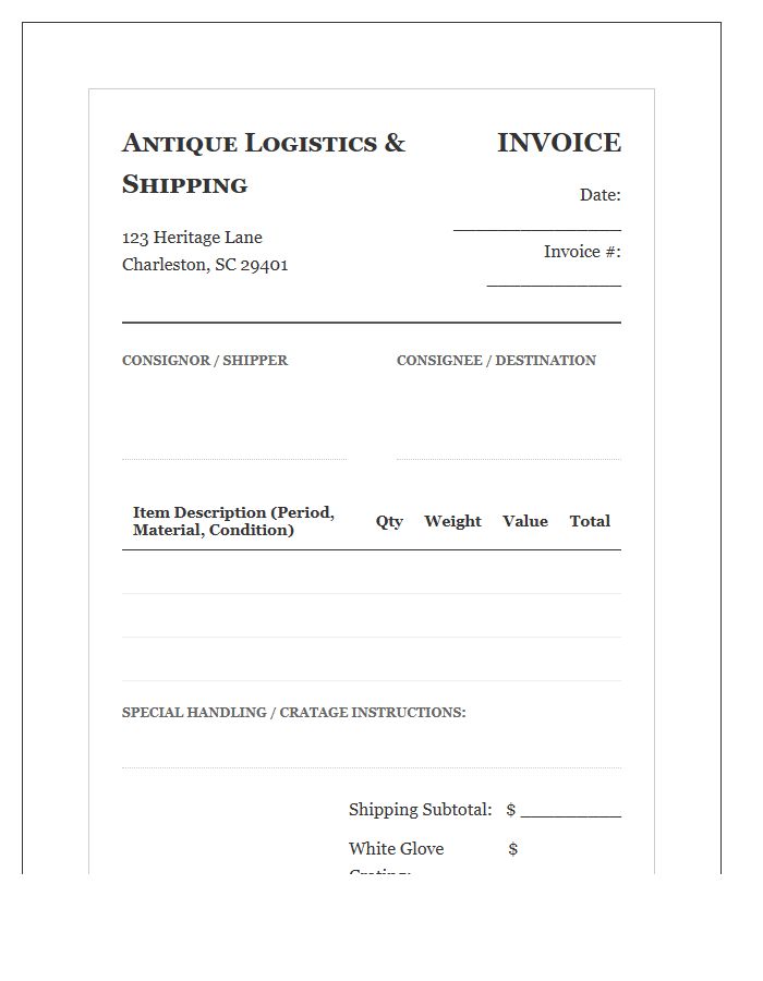 Antique Furniture Shipping Invoice Template