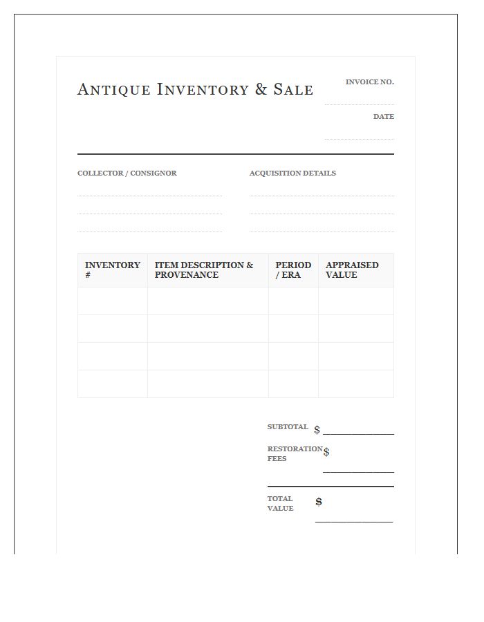 Antique Inventory Management Invoice Template