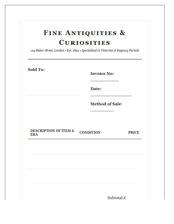 Authentic Antique Dealer Invoice Template