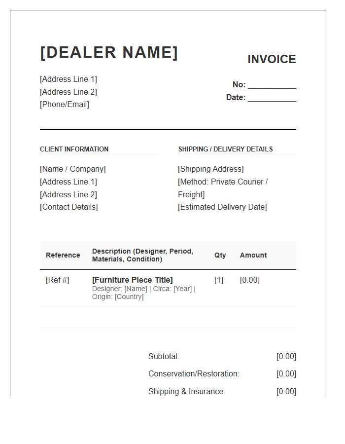 Collectible Furniture Dealer Invoice Template