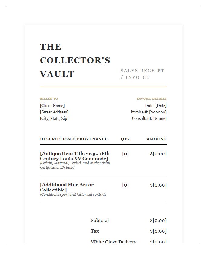 High End Antique Retail Invoice Template