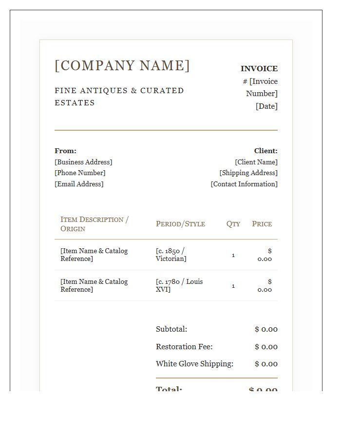 Luxury Antique Furniture Invoice Template