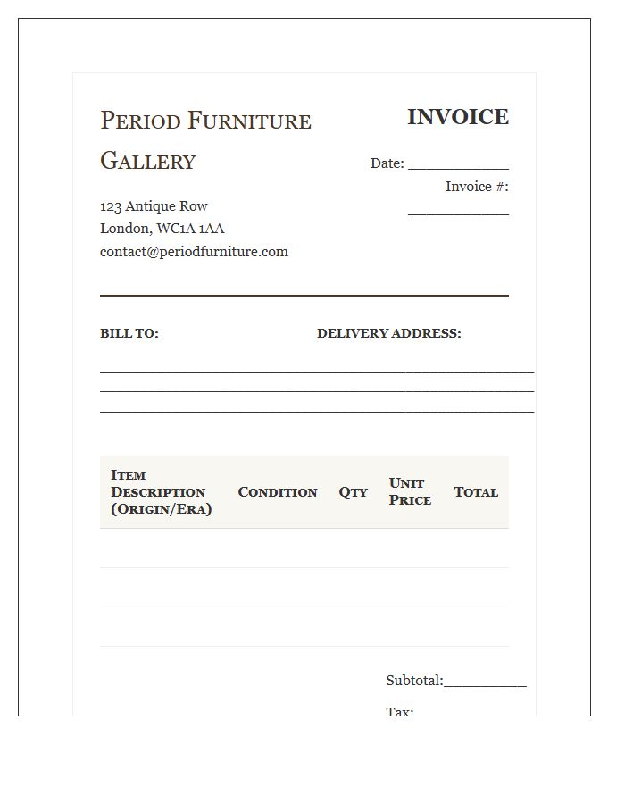 Period Furniture Sale Invoice Template