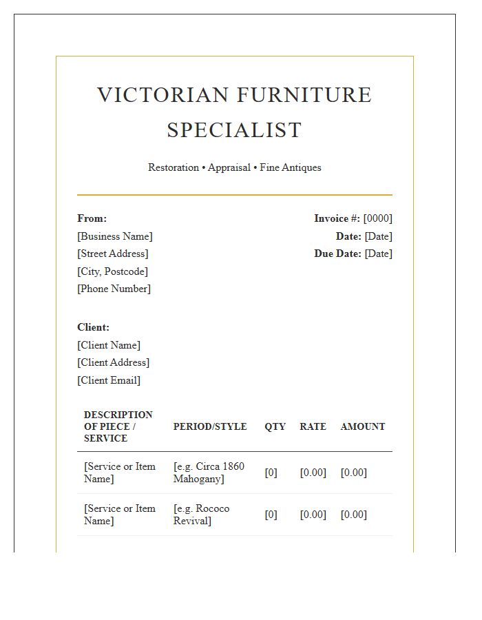 Victorian Furniture Specialist Invoice Template