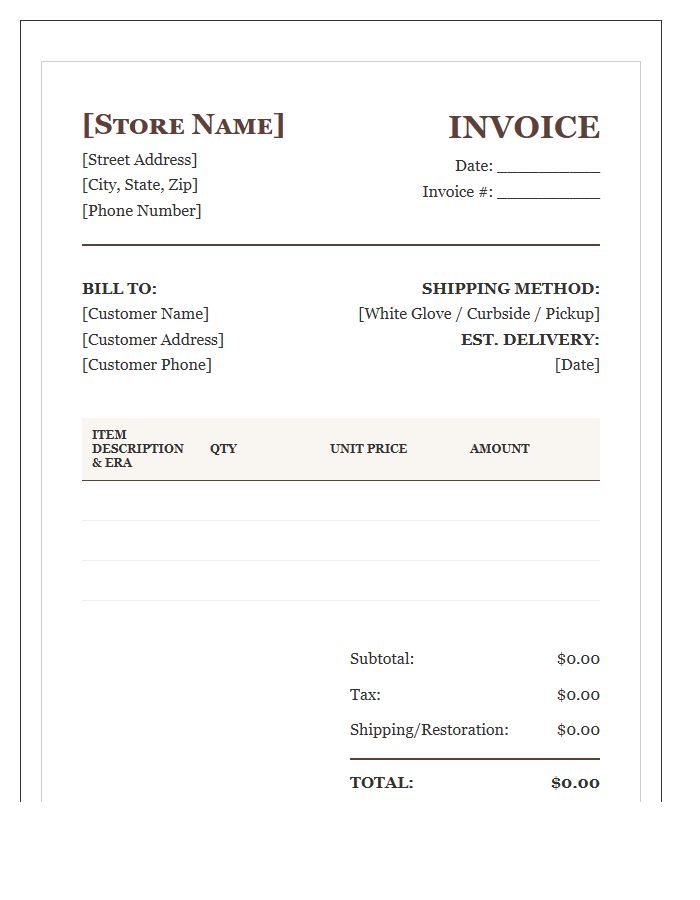 Vintage Furniture Store Invoice Template