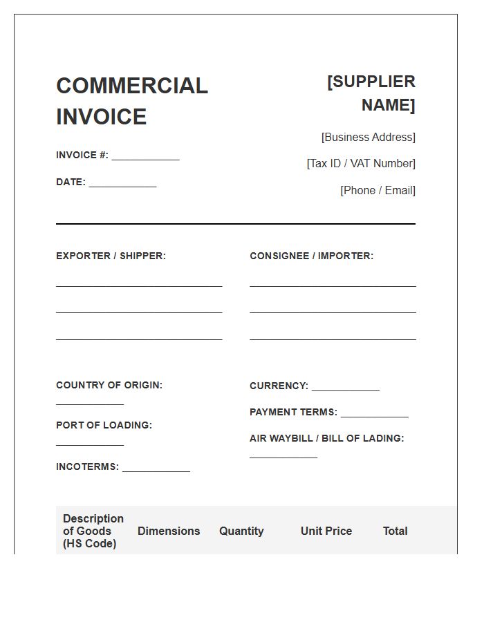 Skateboard Grip Tape Supplier Commercial Invoice Template