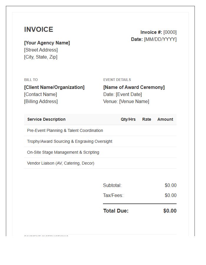 Award Ceremony Coordination Invoice Template