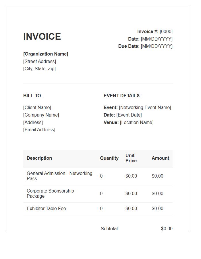 Business Networking Event Invoice Template
