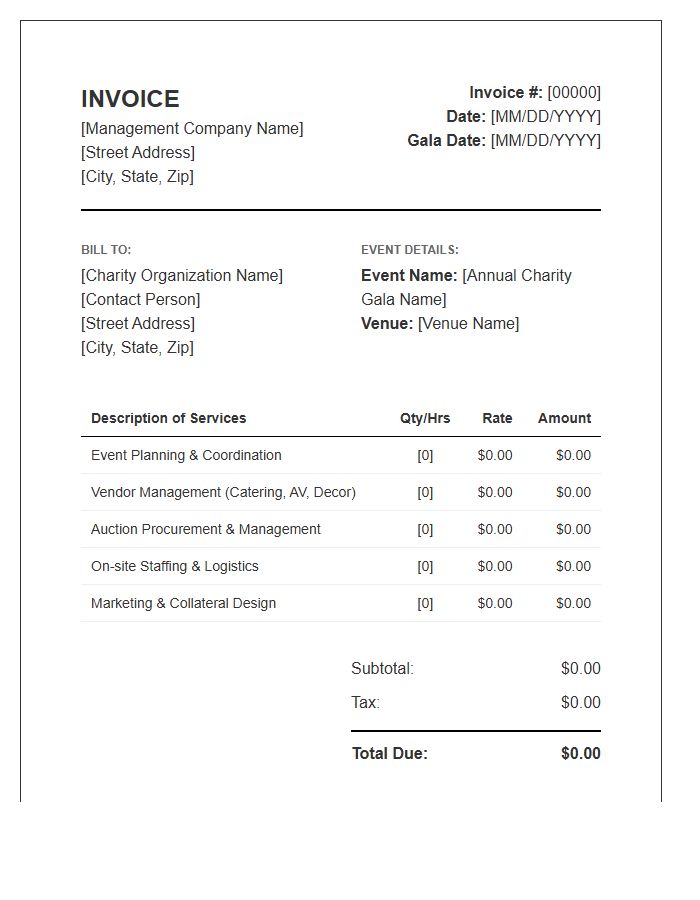 Charity Gala Management Invoice Template