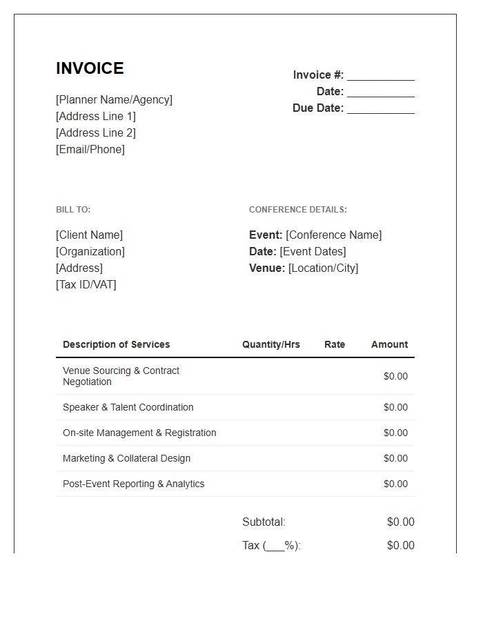 Conference Planning Service Invoice Template