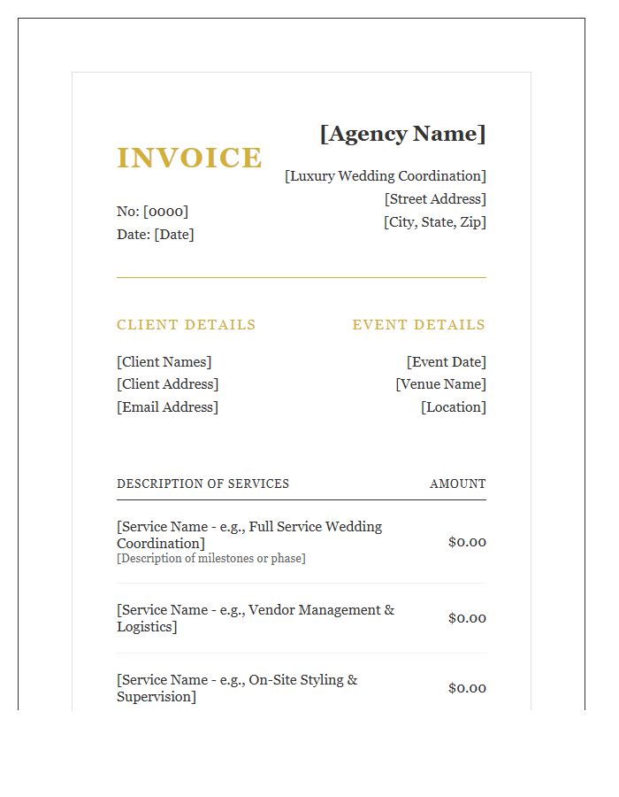 Luxury Wedding Coordination Invoice Template