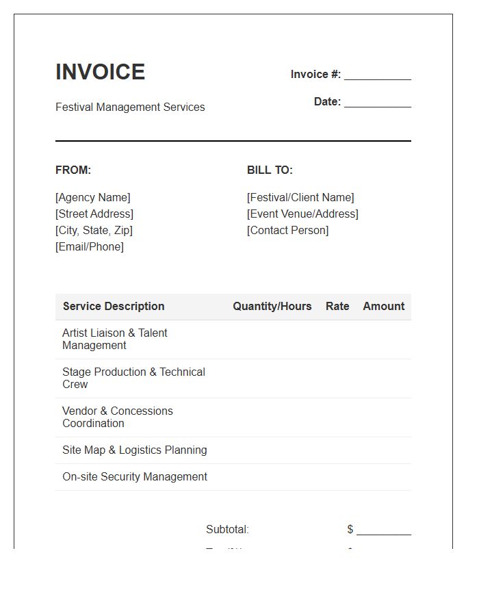 Music Festival Management Invoice Template