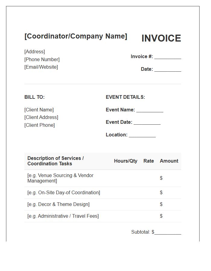 Private Party Coordination Invoice Template