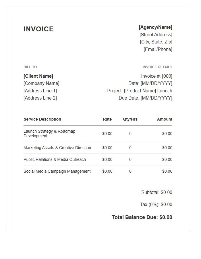 Product Launch Management Invoice Template