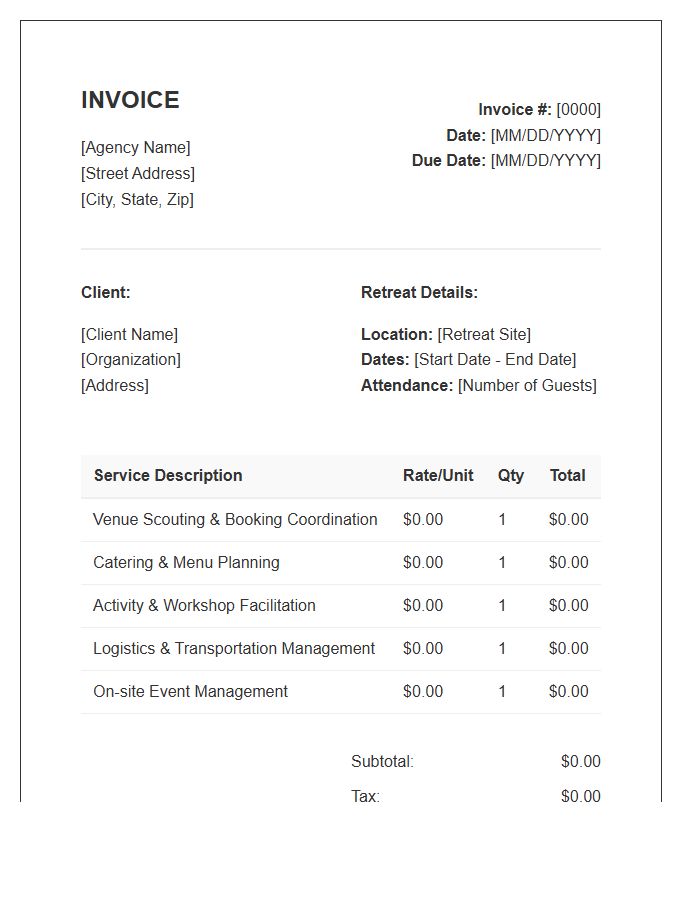Retreat Planning Service Invoice Template