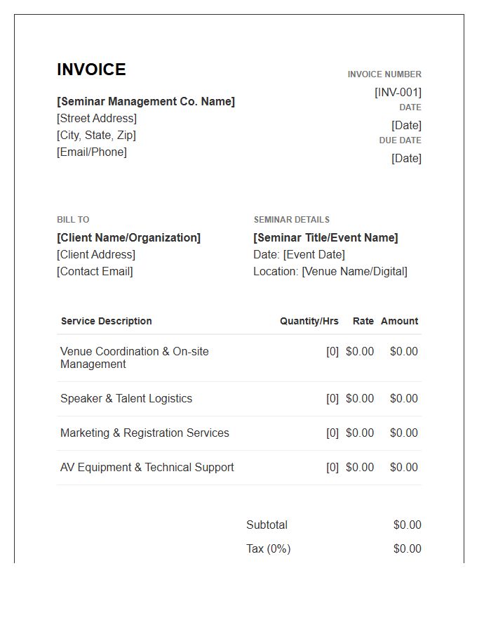 Seminar Management Service Invoice Template