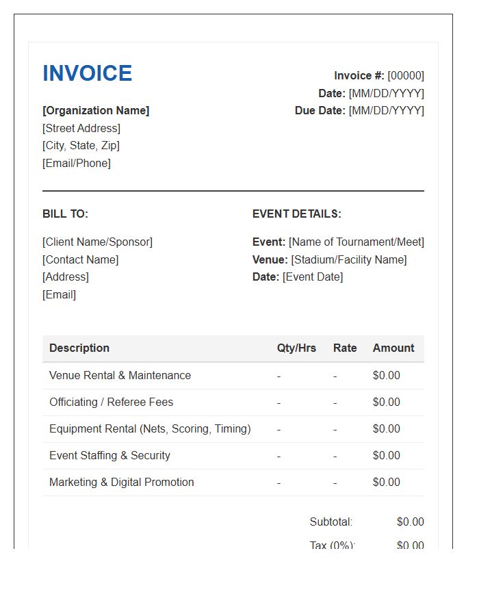 Sports Event Organization Invoice Template