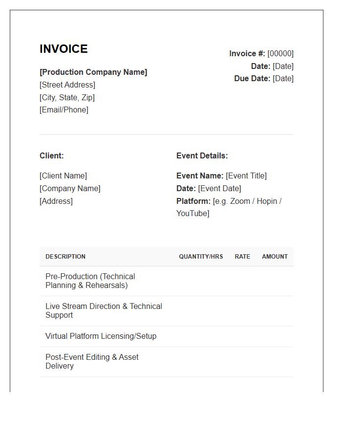 Virtual Event Production Invoice Template