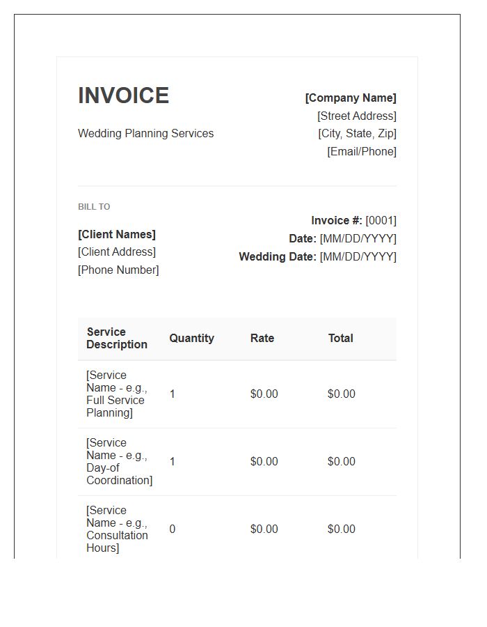 Wedding Planning Service Invoice Template