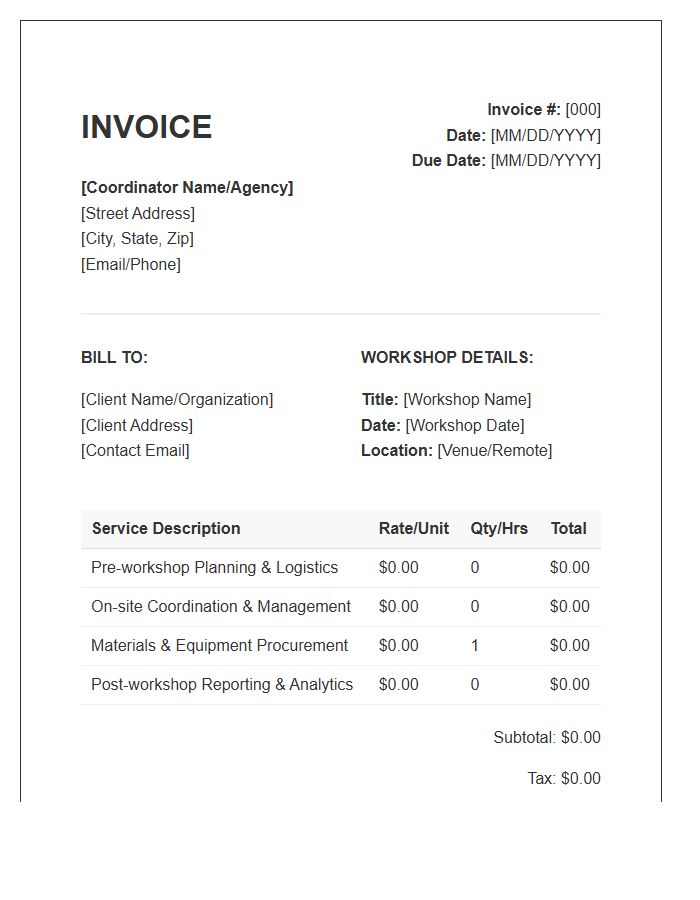 Workshop Coordination Service Invoice Template