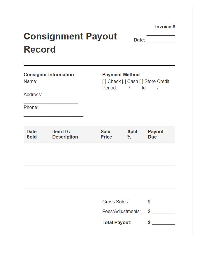 Consignment Payout Record Invoice Template