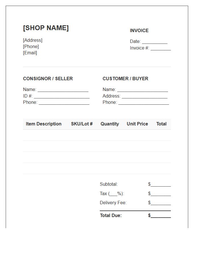 Furniture Consignment Shop Invoice Template