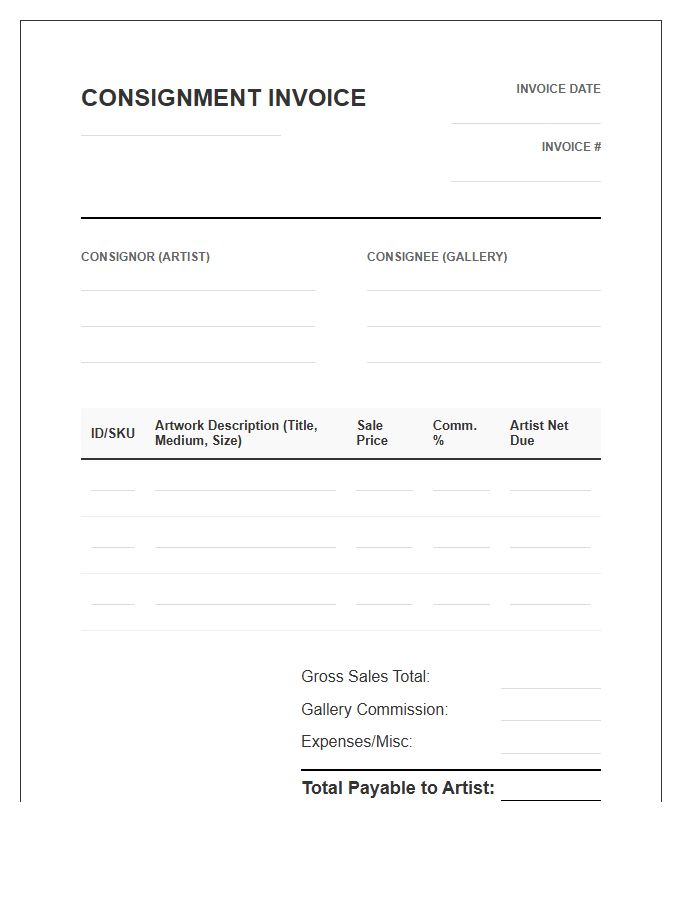 Gallery Consignment Sale Invoice Template