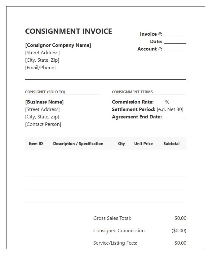 Professional Consignment Service Invoice Template