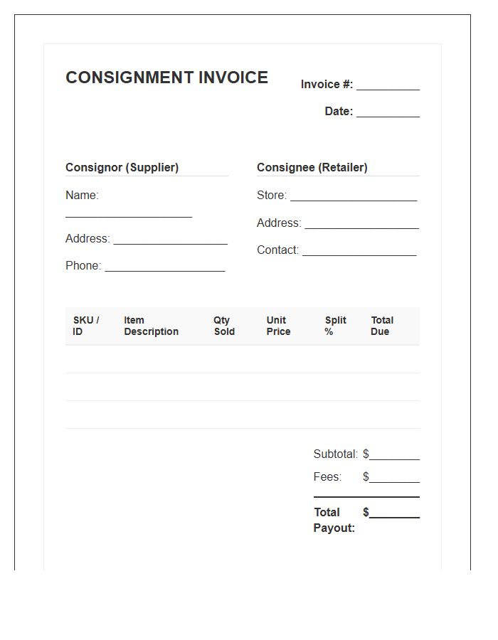 Retail Consignment Billing Invoice Template