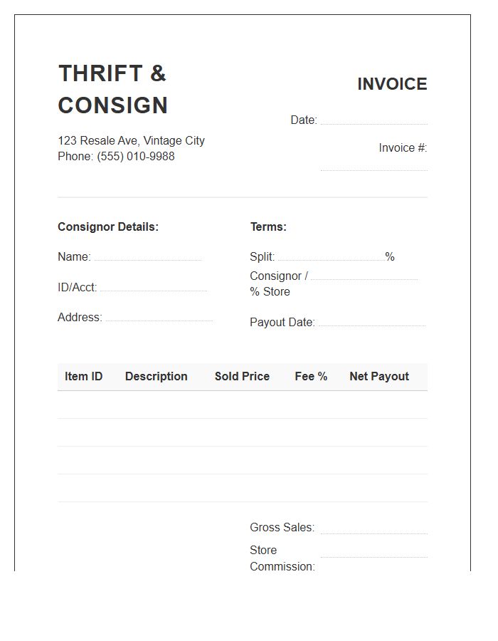 Thrift Store Consignment Invoice Template