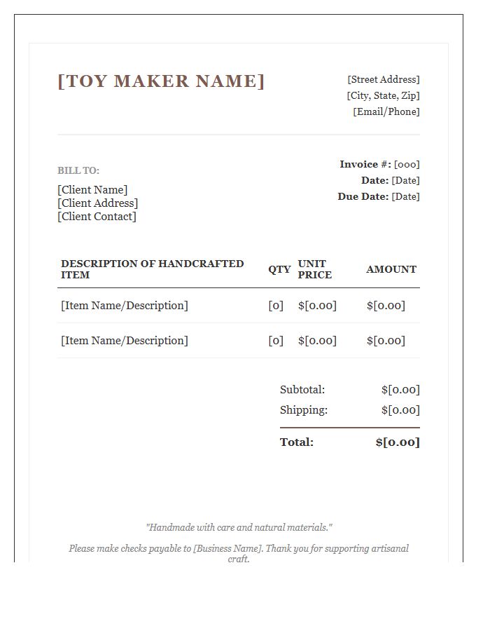 Artisanal Toy Maker Invoice Template