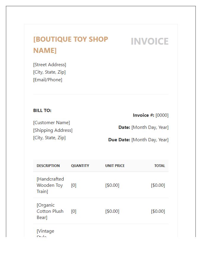 Boutique Toy Shop Professional Invoice Template