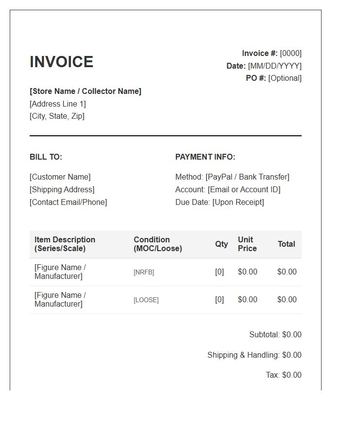 Collectible Action Figure Invoice Template
