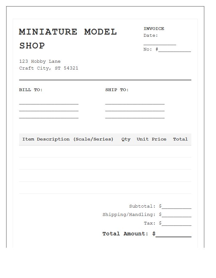 Miniature Model Shop Invoice Template
