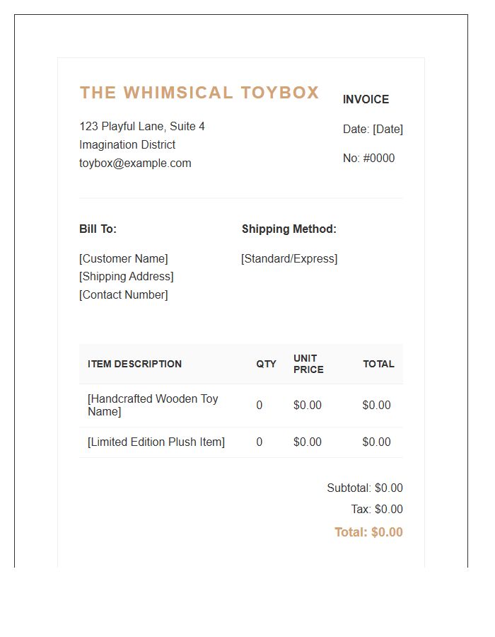 Niche Toy Boutique Invoice Template