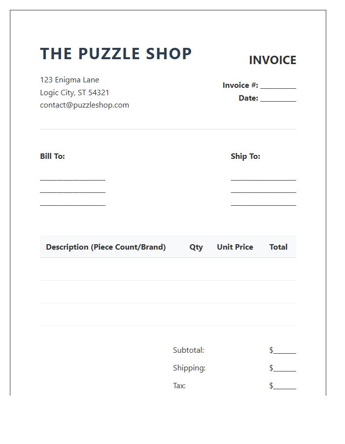 Puzzle Store Customer Invoice Template