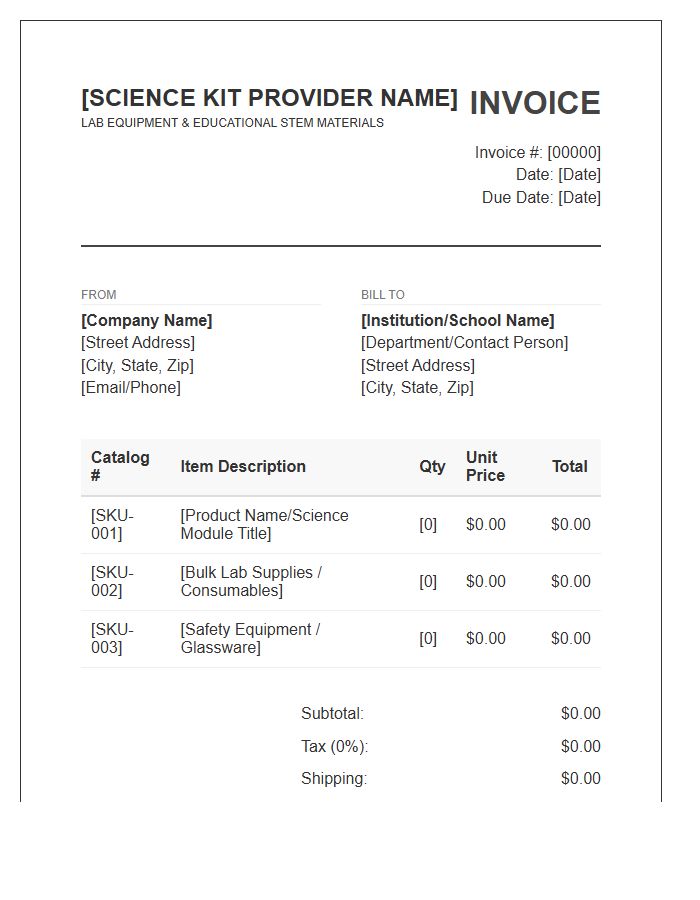 Science Kit Provider Invoice Template