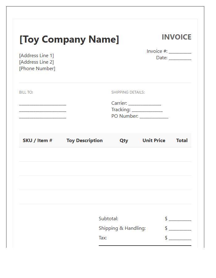 Specialty Toy Inventory Invoice Template
